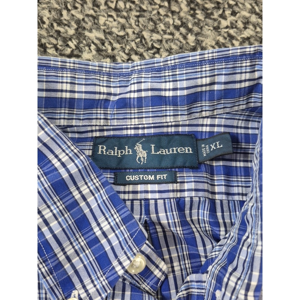 Ralph Lauren Custom Fit Button Down Shirt Mens XL Blue Plaid Long Sleeve - Picture 3 of 8